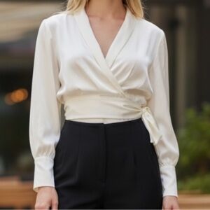 SHIRLEY Silky Wrap Sash Top SZ M Ivory